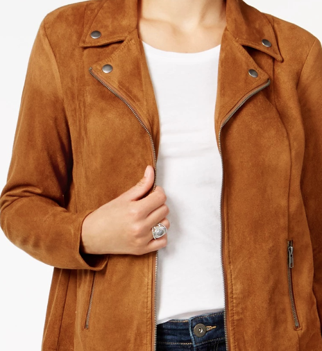 Style & Co Women's Faux-Suede Moto Jacket Brown Size X-Large