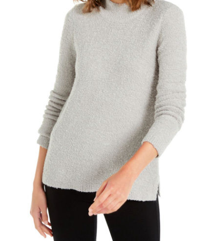 Alfani Women's Mock-Neck Boucle Sweater Gray Size Large