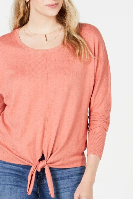 Style & Co Women's Tie Front Sweater Orange Size X-Large