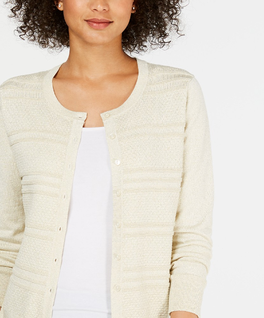 Charter Club Women's Textured Lurex Cardigan Sweater Beige Dust Size Medium