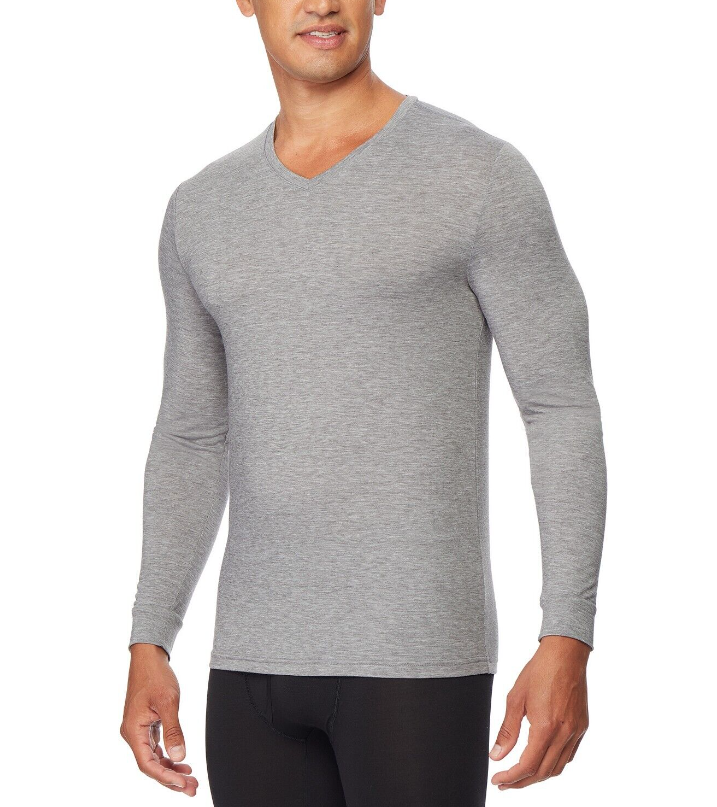 32 Degrees Men's Base Layer V-Neck Shirt Gray Size Large