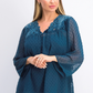 Style & Co Women's Mixed-Media Sheer-Sleeve Blouse Green Size Large