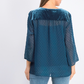 Style & Co Women's Mixed-Media Sheer-Sleeve Blouse Green Size Large