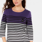 Karen Scott Women's Striped Colorblocked Top Purple Size Petite Medium