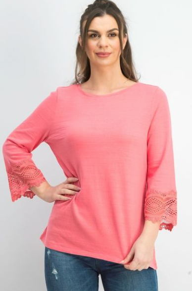 Charter Club Women's Cotton Lace TrimTop Pink Size Medium