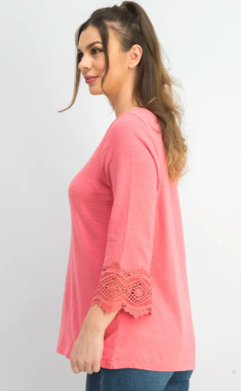 Charter Club Women's Cotton Lace TrimTop Pink Size Medium
