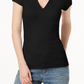 INC International Concepts Women's Ribbed V Neck Top Black Size Petite Extra Large