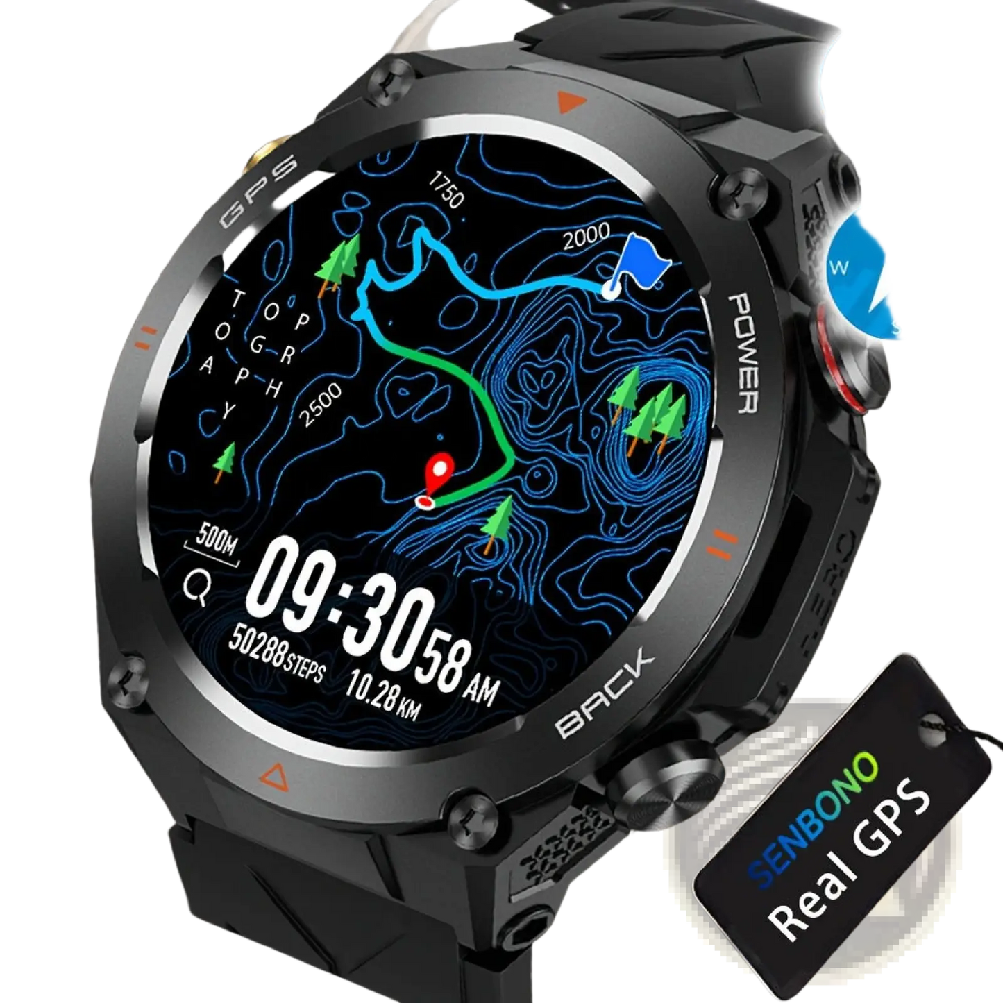 Senbono Rugged Gps Smartwatch with Altimeter and Compass