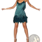 Sequin Feather Tassel v Neck Party Mini Dress