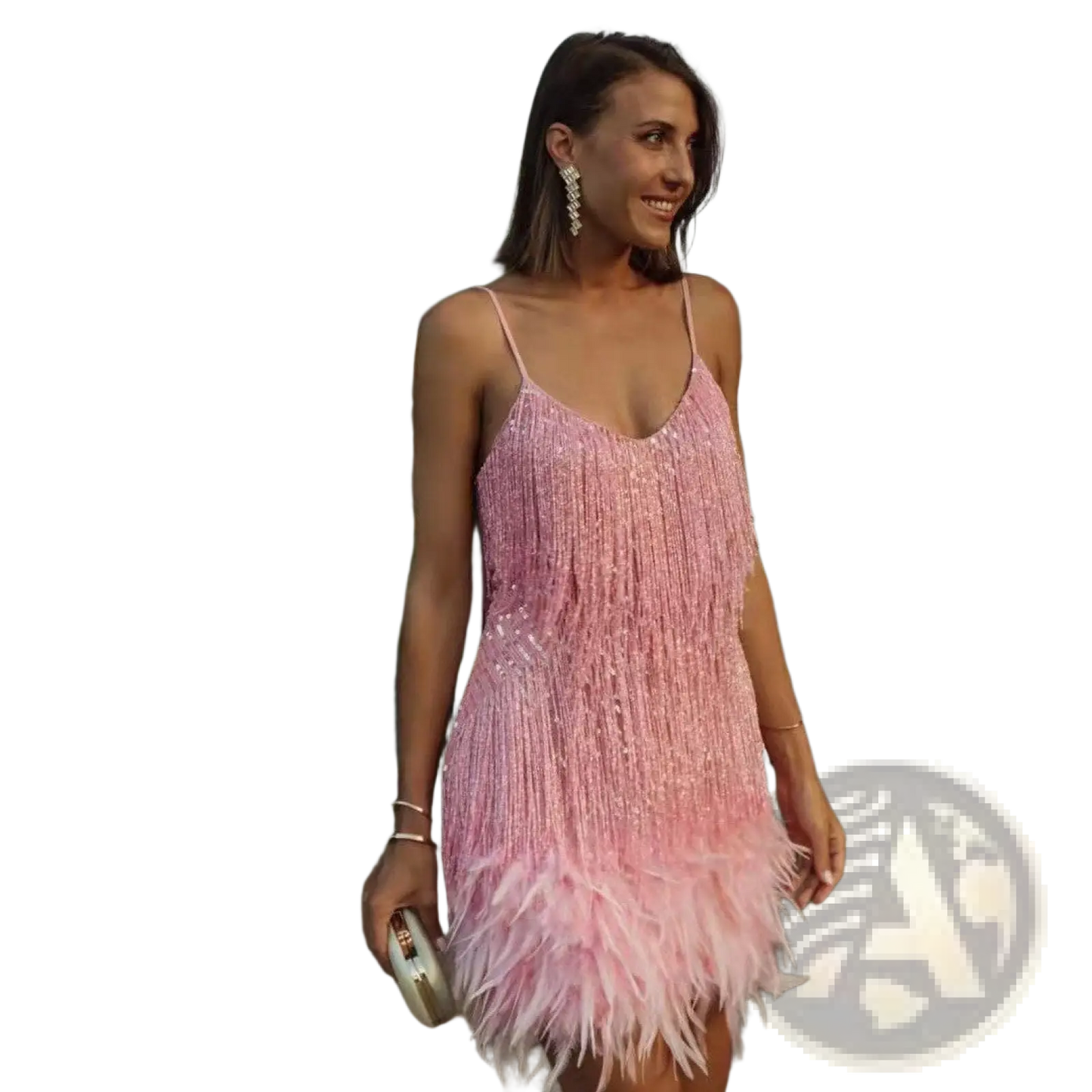 Sequin Feather Tassel v Neck Party Mini Dress