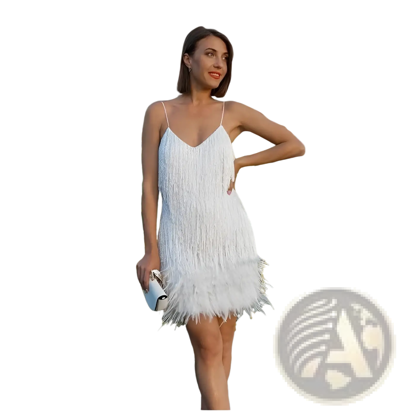 Sequin Feather Tassel v Neck Party Mini Dress