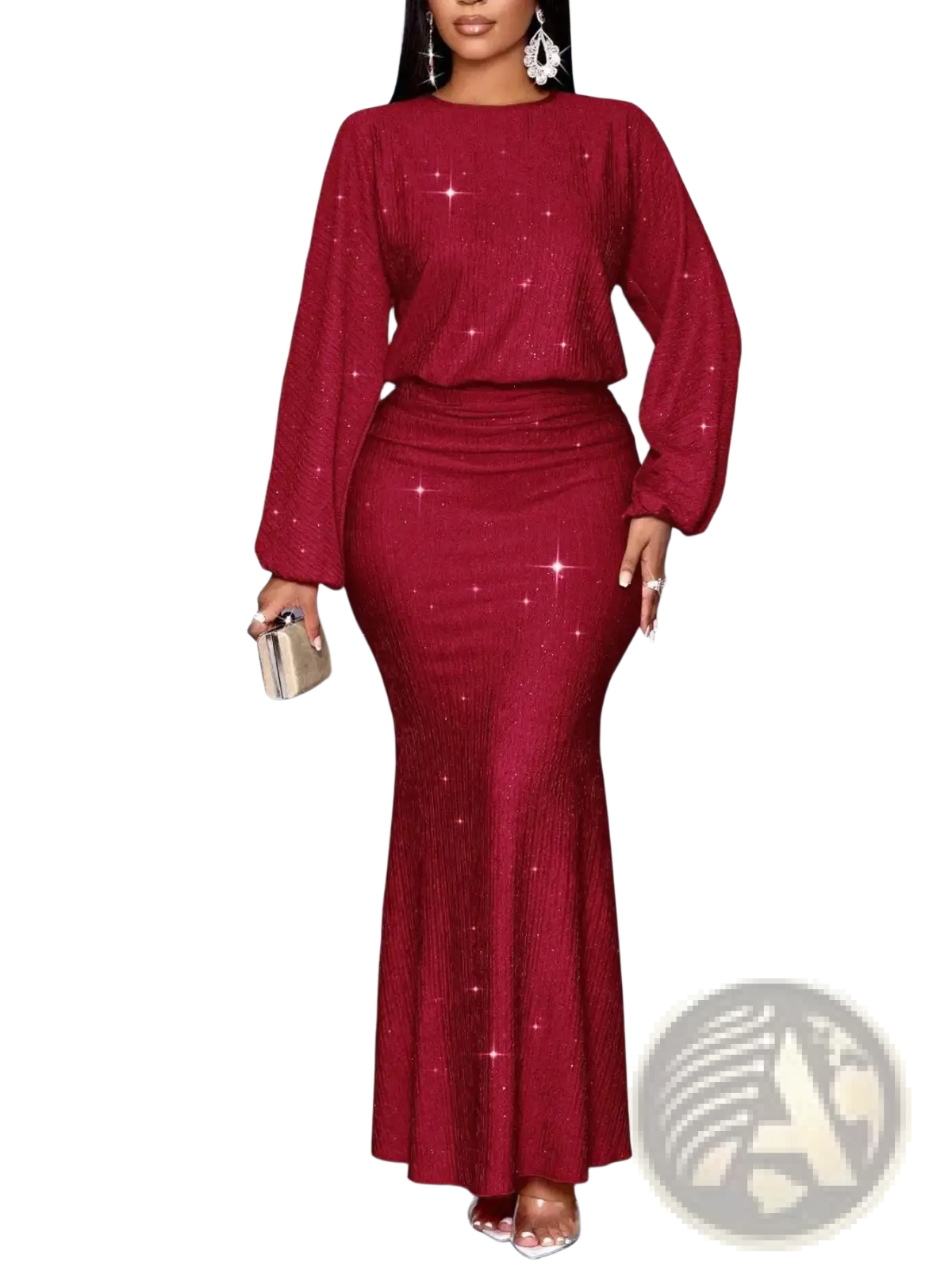 Sequin Lantern Sleeve Mermaid Two Piece Set