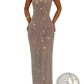 Sequin Square Neck Bodycon Maxi Sling Dress