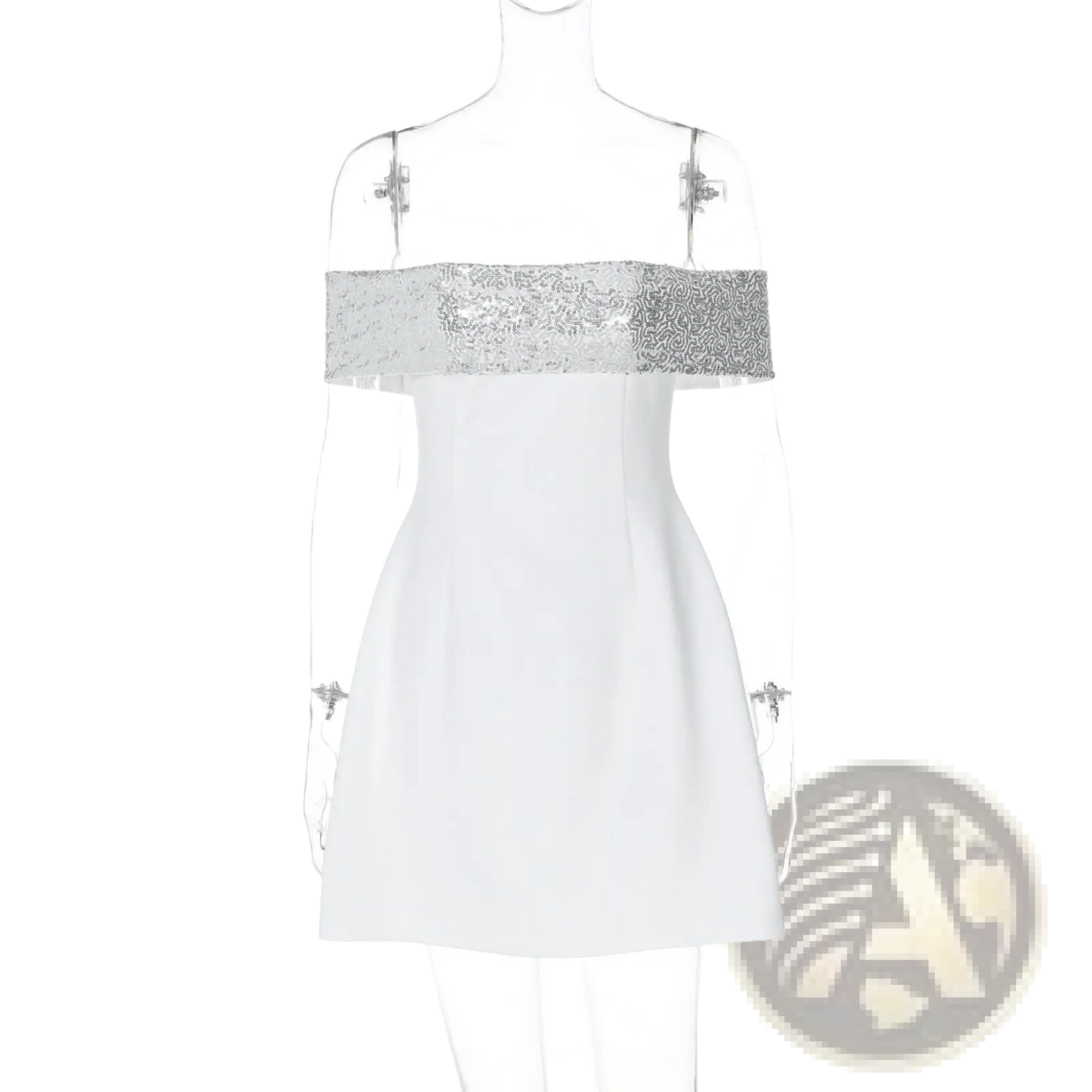 Sequined Off-the-shoulder White Bodycon Mini Dress