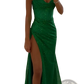 Sequined v Neck High Slit Evening Gown