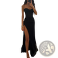 Sequined v Neck High Slit Evening Gown