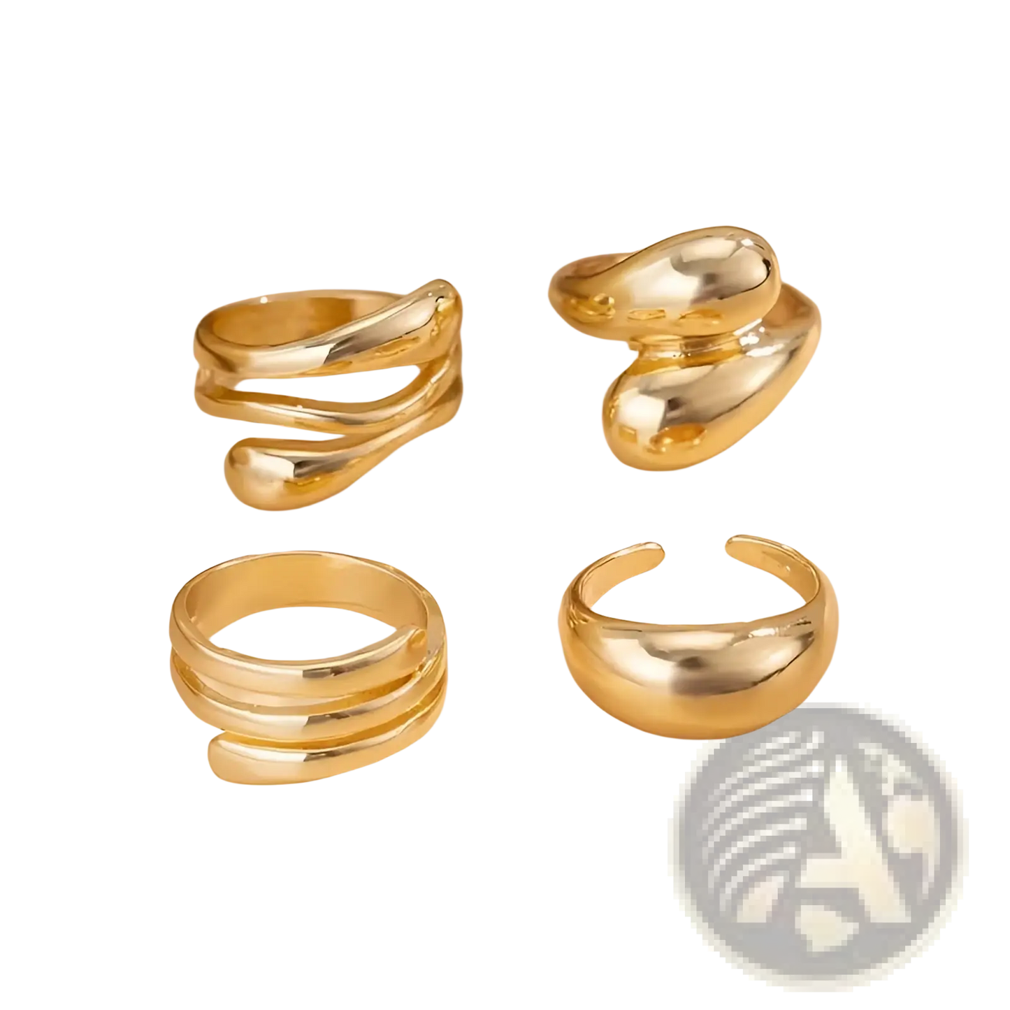 Set of 4 Elegant Adjustable Golden Geometric Rings