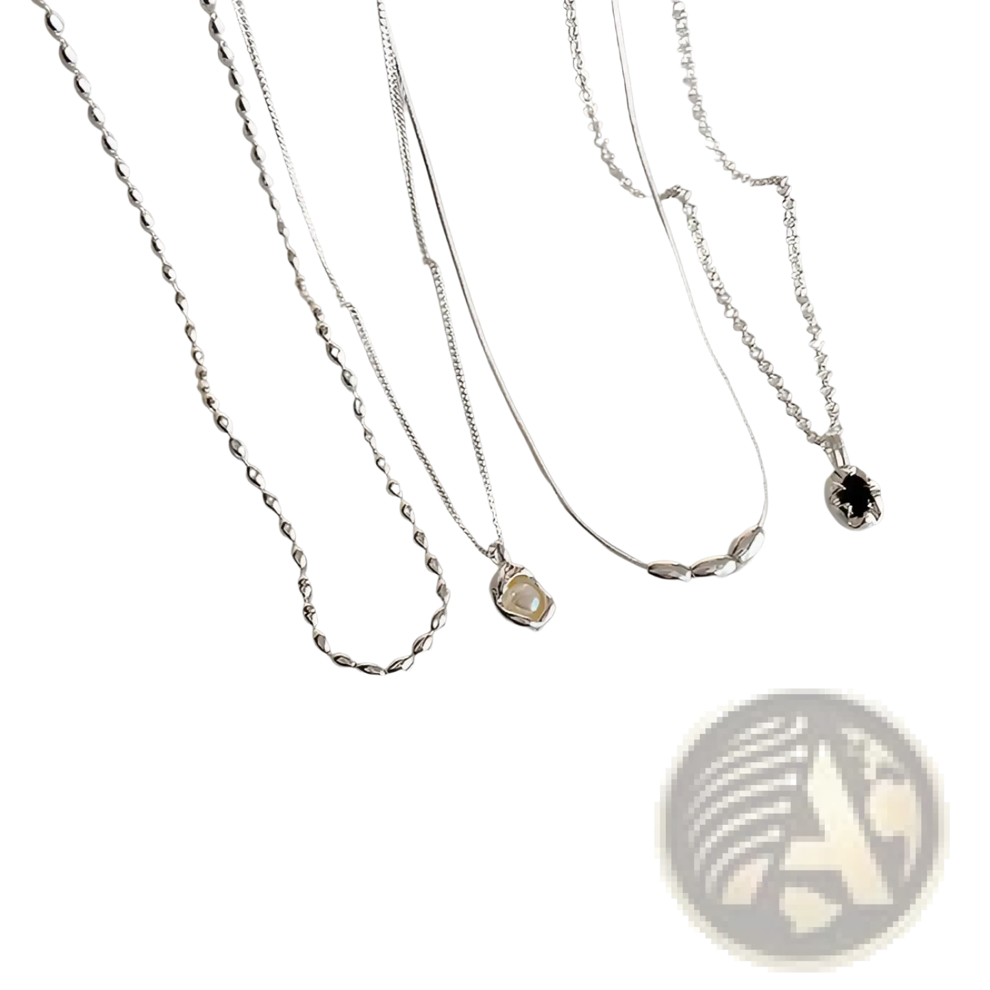 Set of Five Minimalist Silver and Pearl Pendant Necklaces