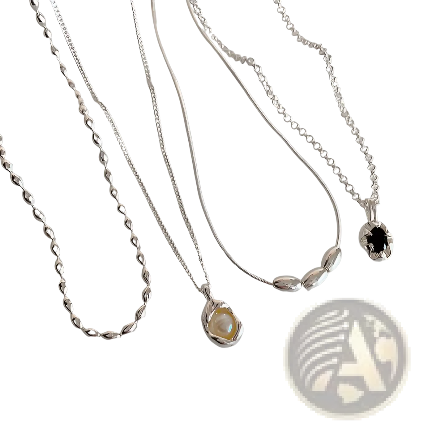 Set of Five Minimalist Silver and Pearl Pendant Necklaces