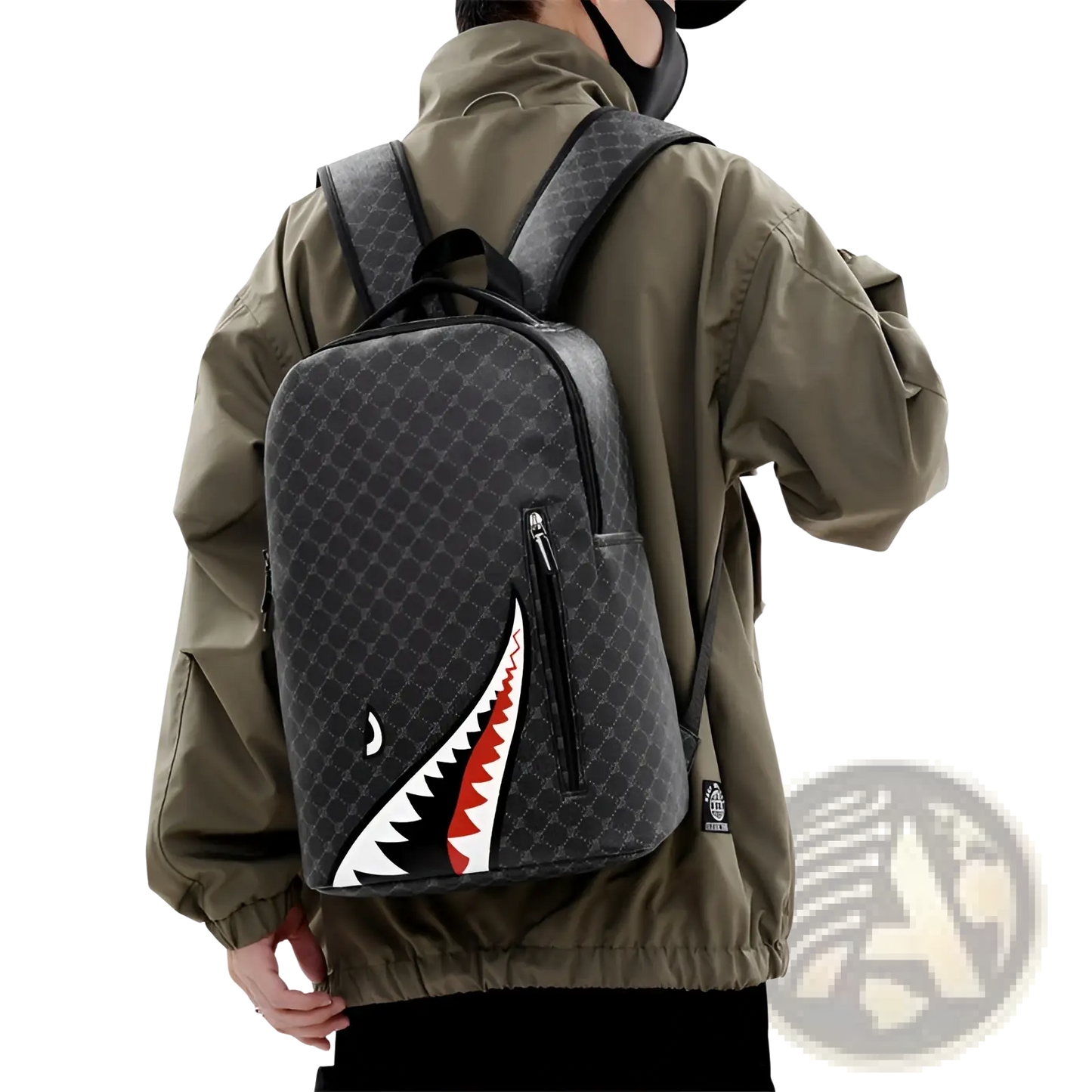 Shark Backpack Large Capacity Geometric Business Pu Bag