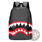 Shark Backpack Large Capacity Geometric Business Pu Bag