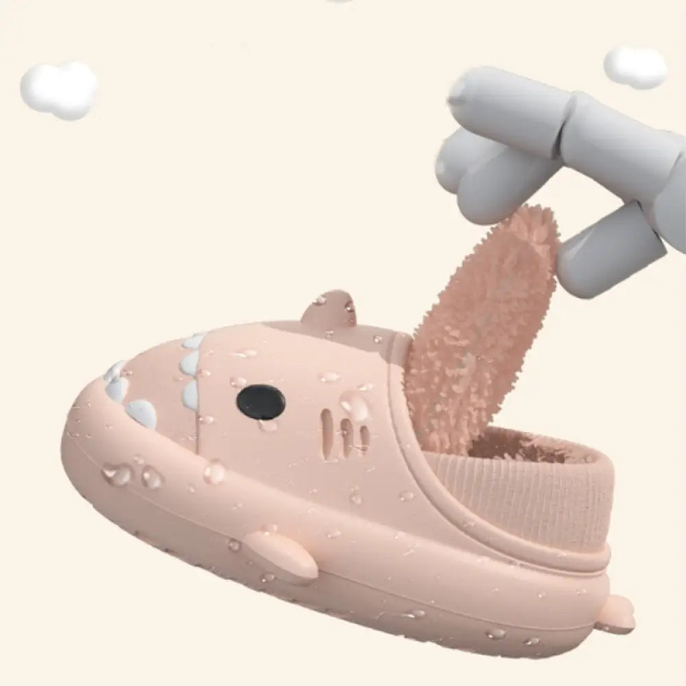 Plush Shark Winter House Slippers with Soft Rubber Soles