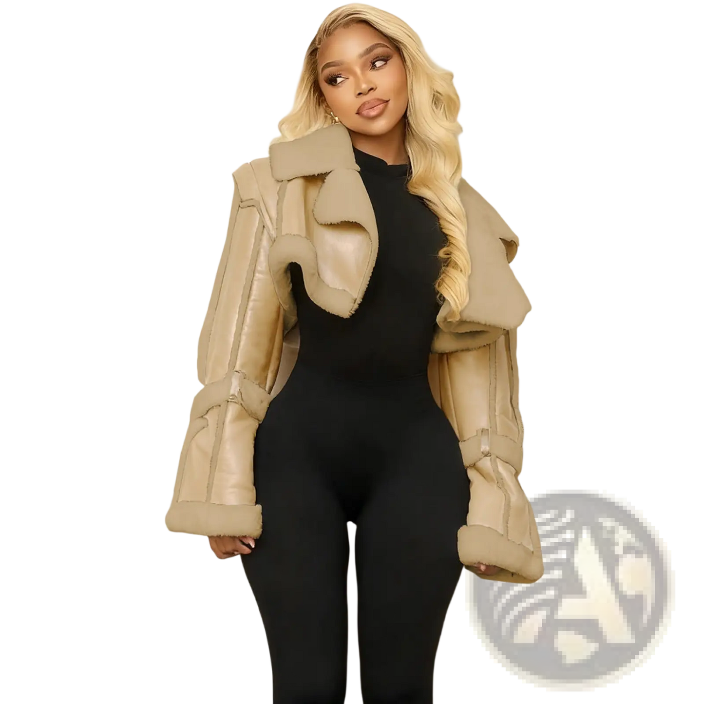 Shearling Leather Short Jacket for Women