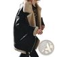 Shearling Lined Suede Bomber Jacket with Leather Trim