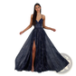 Shimmering v Neck High Slit Maxi Evening Gown