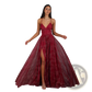 Shimmering v Neck High Slit Maxi Evening Gown