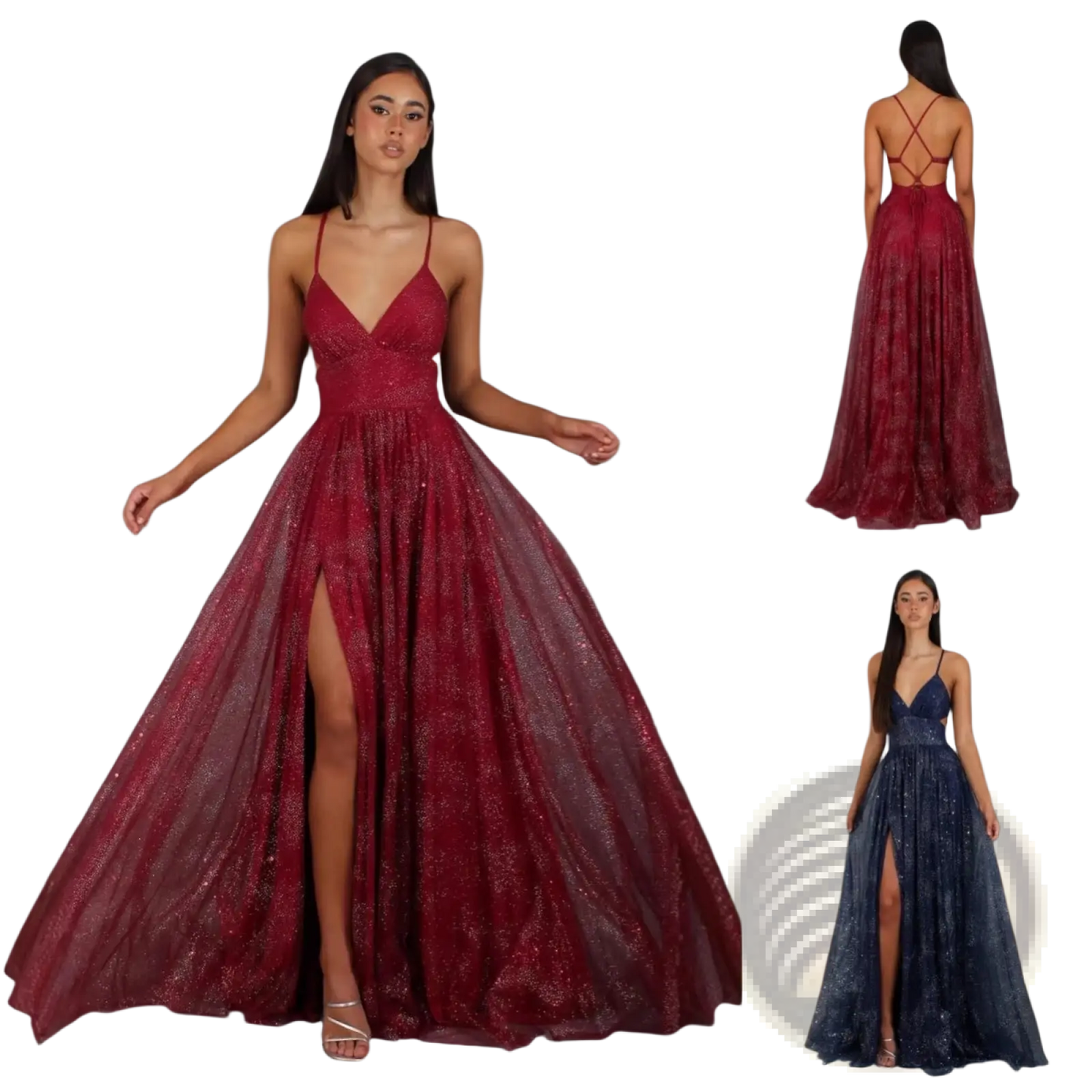 Shimmering v Neck High Slit Maxi Evening Gown