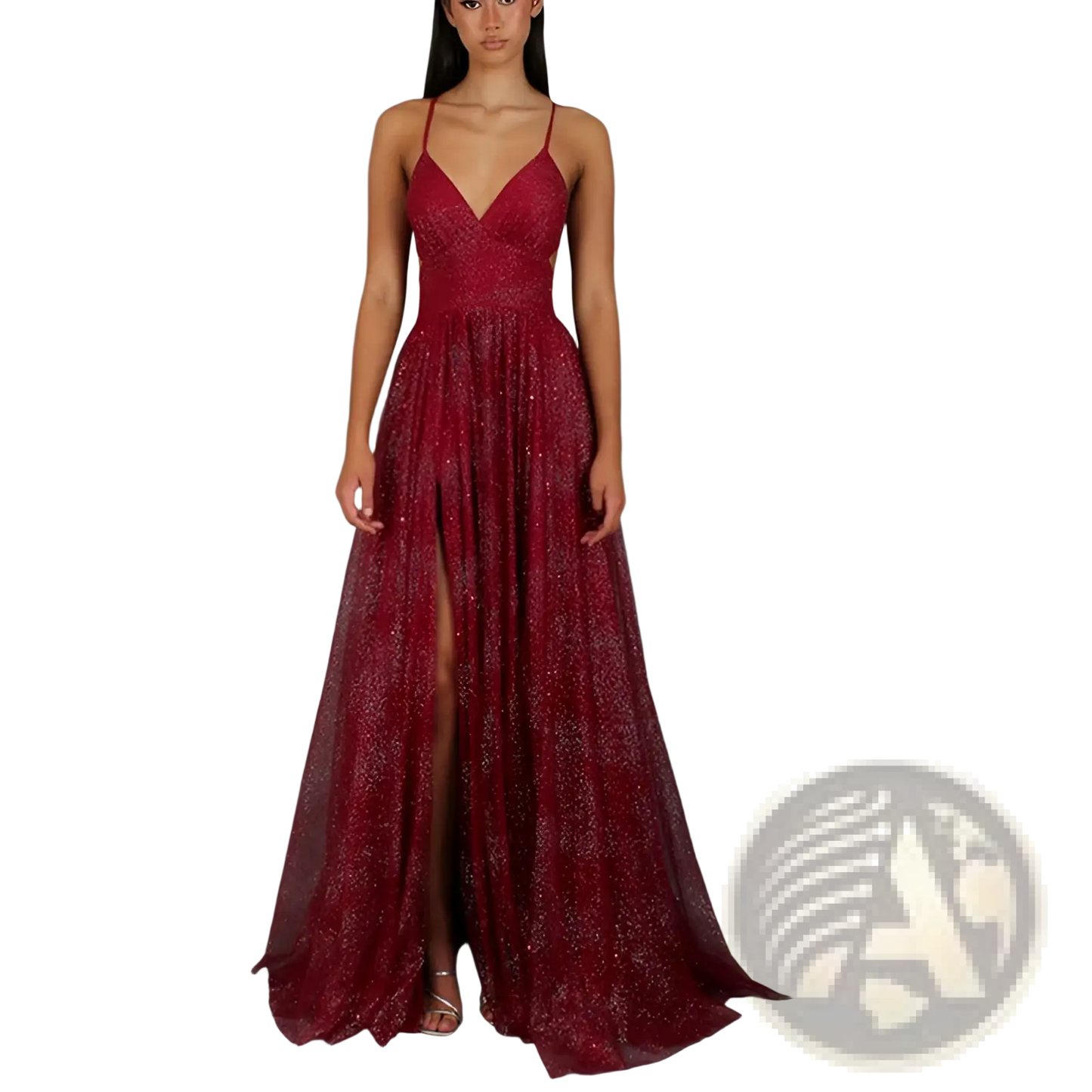 Shimmering v Neck High Slit Maxi Evening Gown