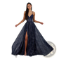 Shimmering v Neck High Slit Maxi Evening Gown
