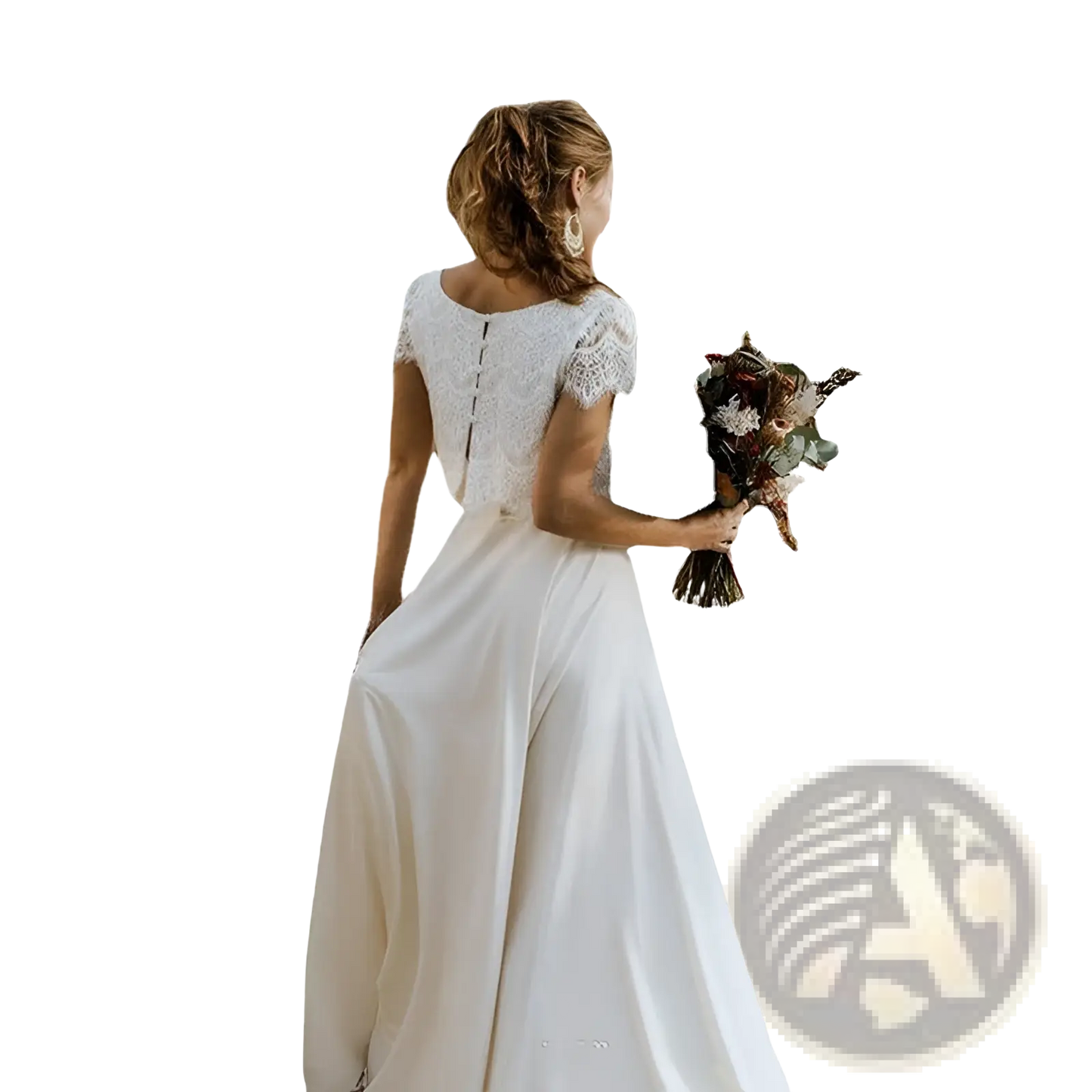 Short Sleeve Jewel Neck Lace Wedding Dress