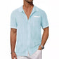 Men's Beige Hollow Knit Short Sleeve Cardigan Shirt