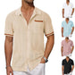 Men's Beige Hollow Knit Short Sleeve Cardigan Shirt