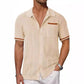 Men's Beige Hollow Knit Short Sleeve Cardigan Shirt
