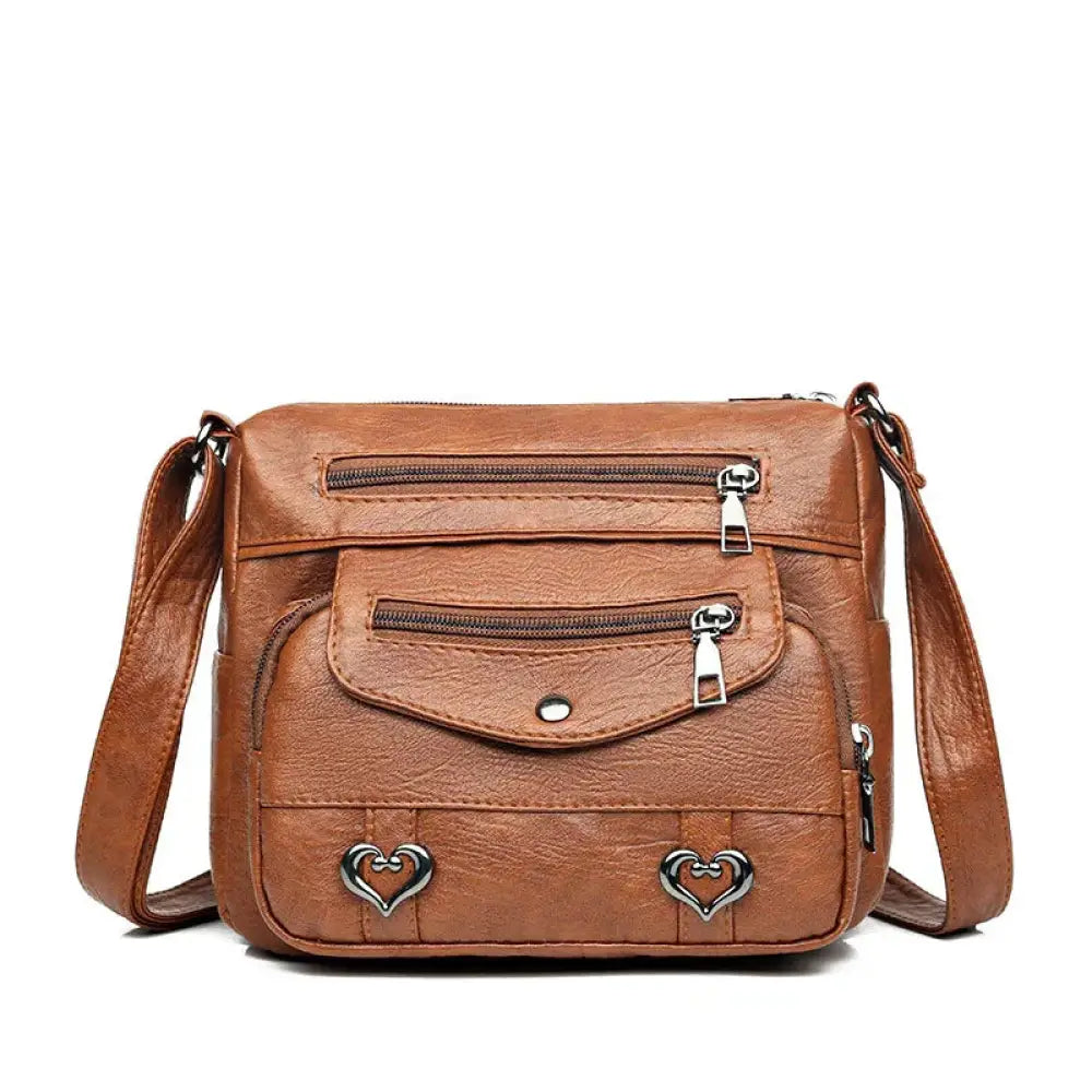 Women's Multi-pocket Faux Leather Heart Studded Crossbody Bag