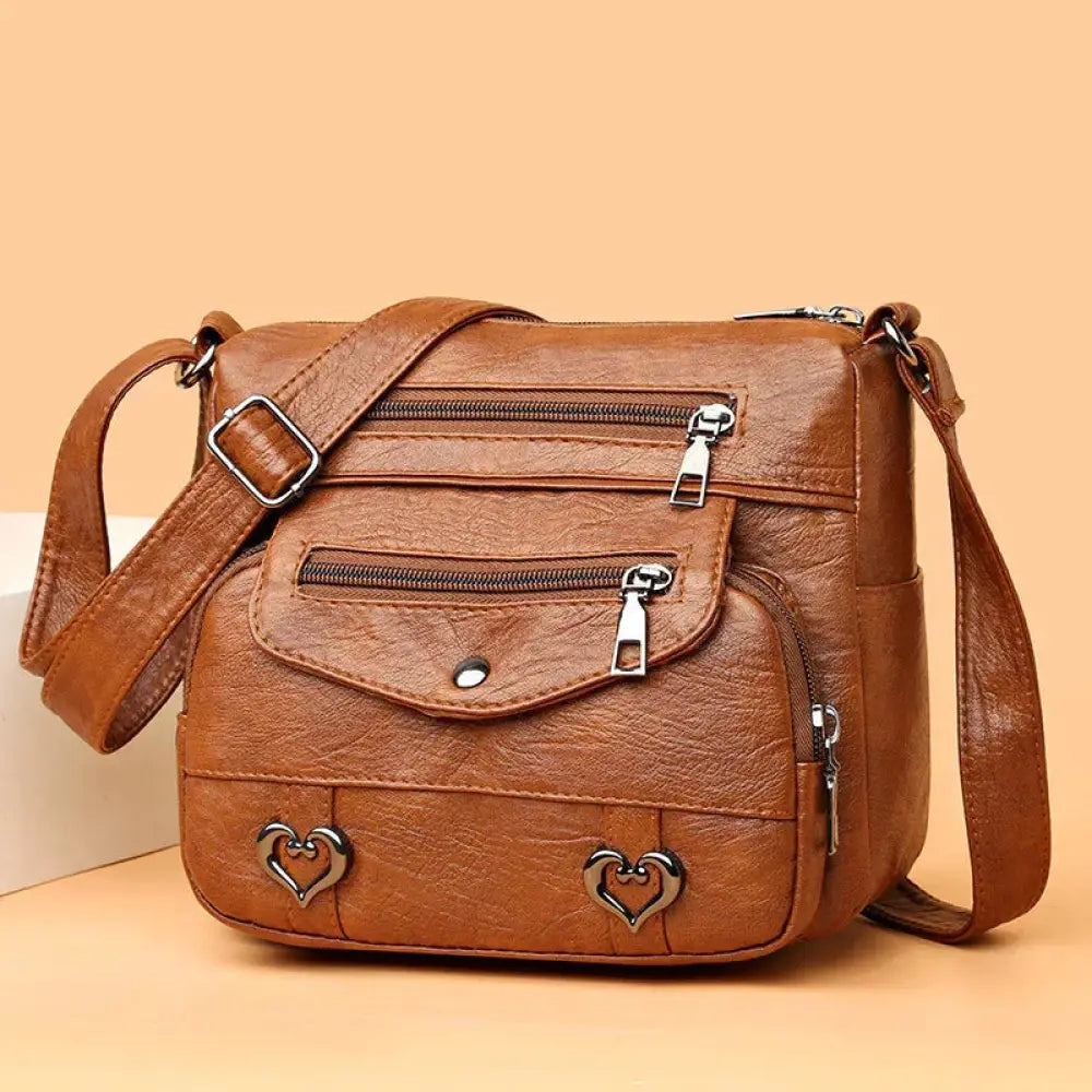 Women's Multi-pocket Faux Leather Heart Studded Crossbody Bag