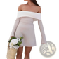Off the Shoulder Contrast Mini Dress with Flared Sleeves