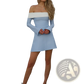 Off the Shoulder Contrast Mini Dress with Flared Sleeves