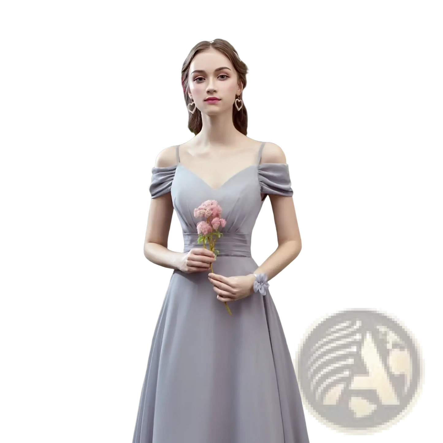 Off-the-shoulder Gray Chiffon Floor Length Bridesmaid Gown