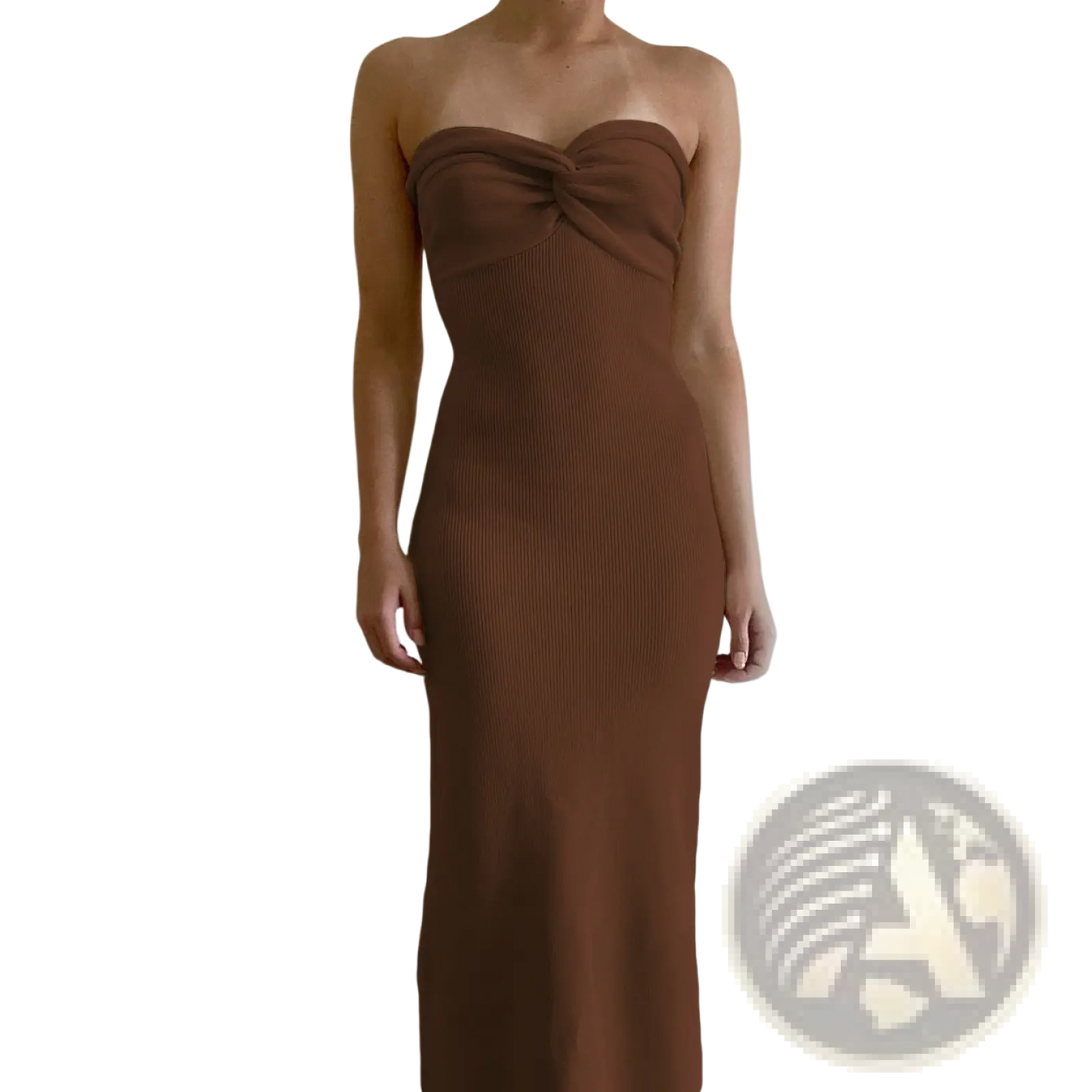 Off Shoulder Knotted Ribbed Knit Midi Dress