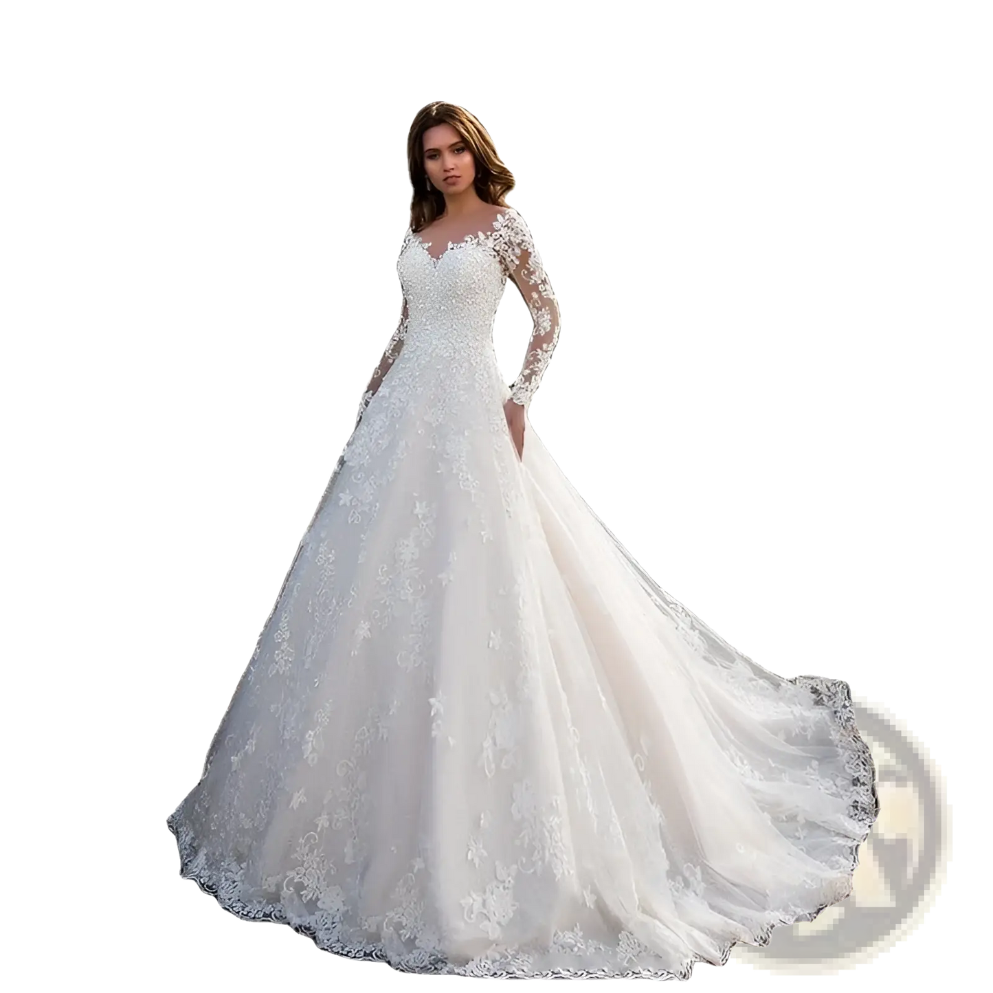 Off Shoulder Lace Long Sleeve Bridal Wedding Gown