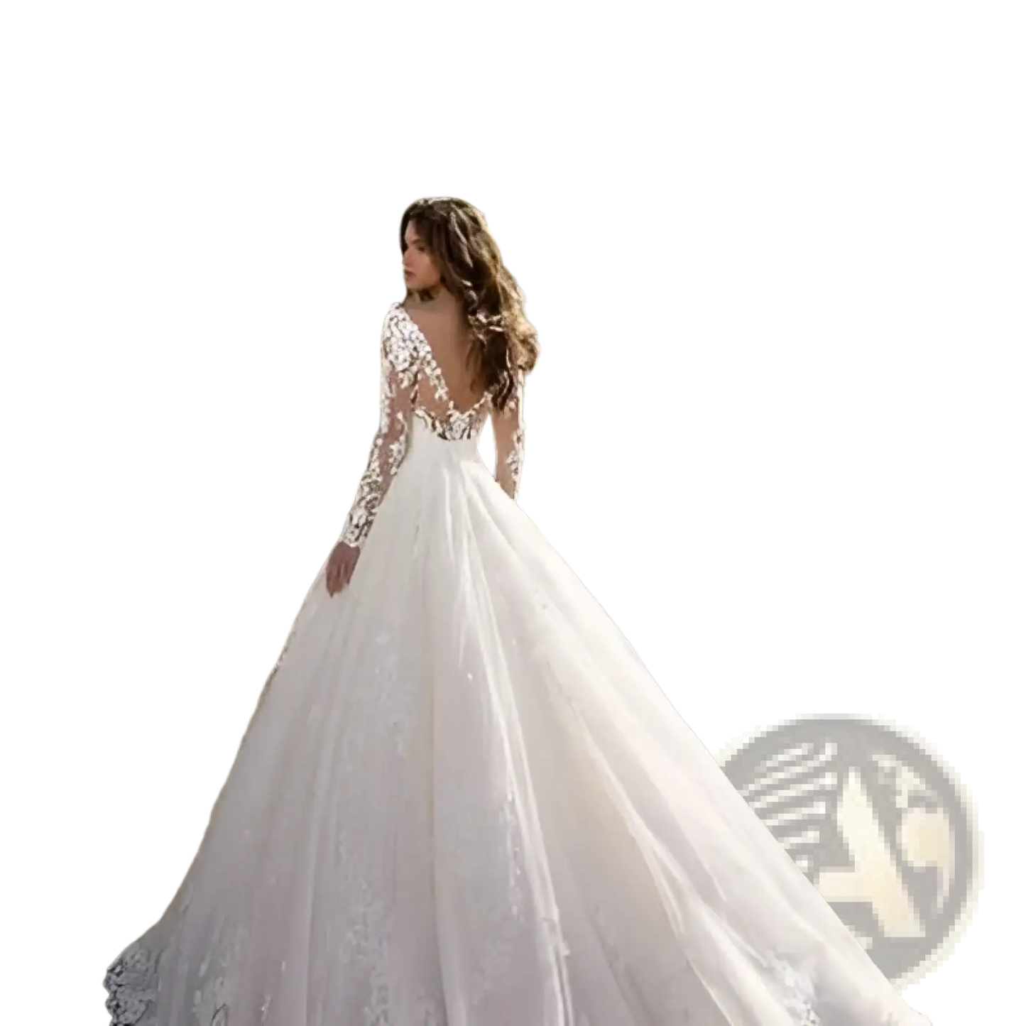 Off Shoulder Lace Long Sleeve Bridal Wedding Gown