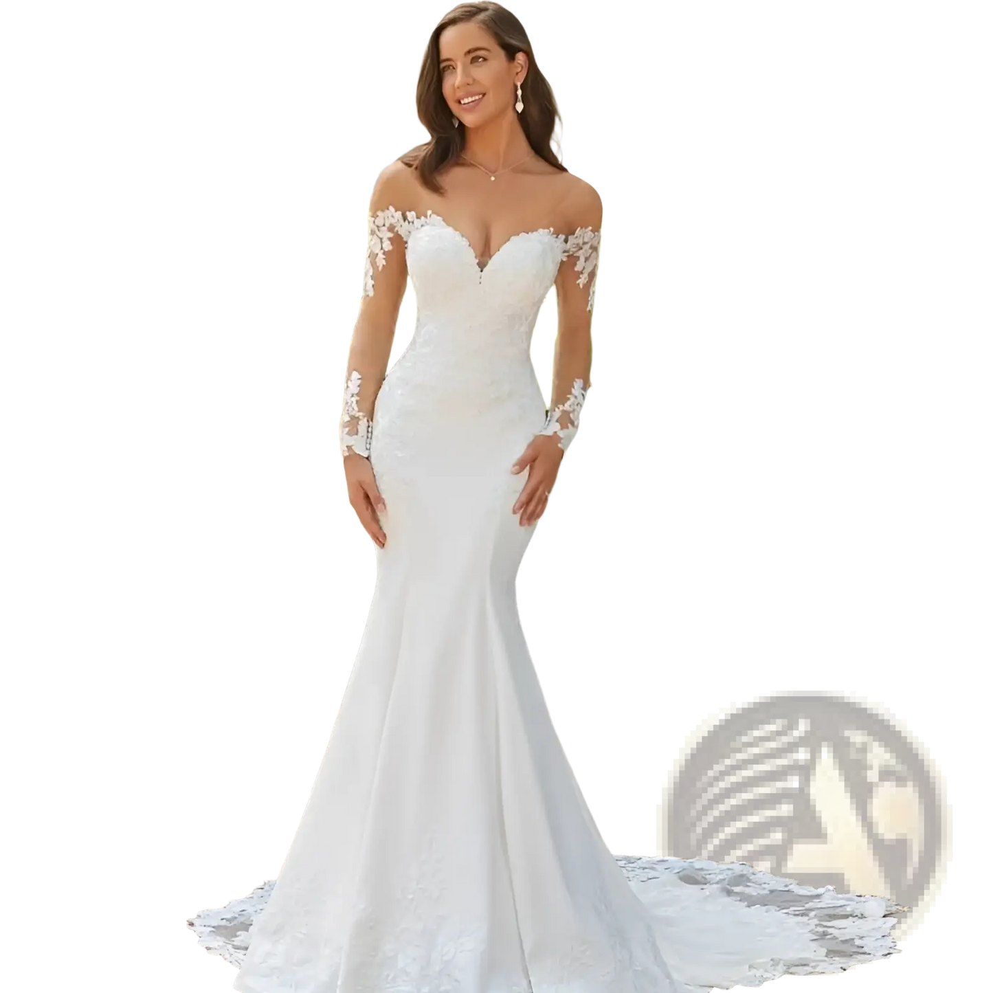 Off the Shoulder Lace Mermaid Wedding Dress with Train
