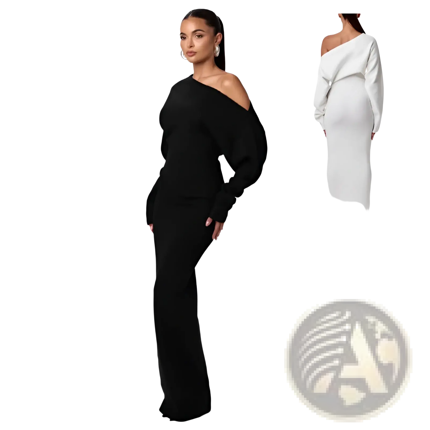 Off Shoulder Long Sleeve Knitted Bodycon Maxi Dress