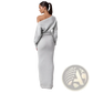 Off Shoulder Long Sleeve Knitted Bodycon Maxi Dress