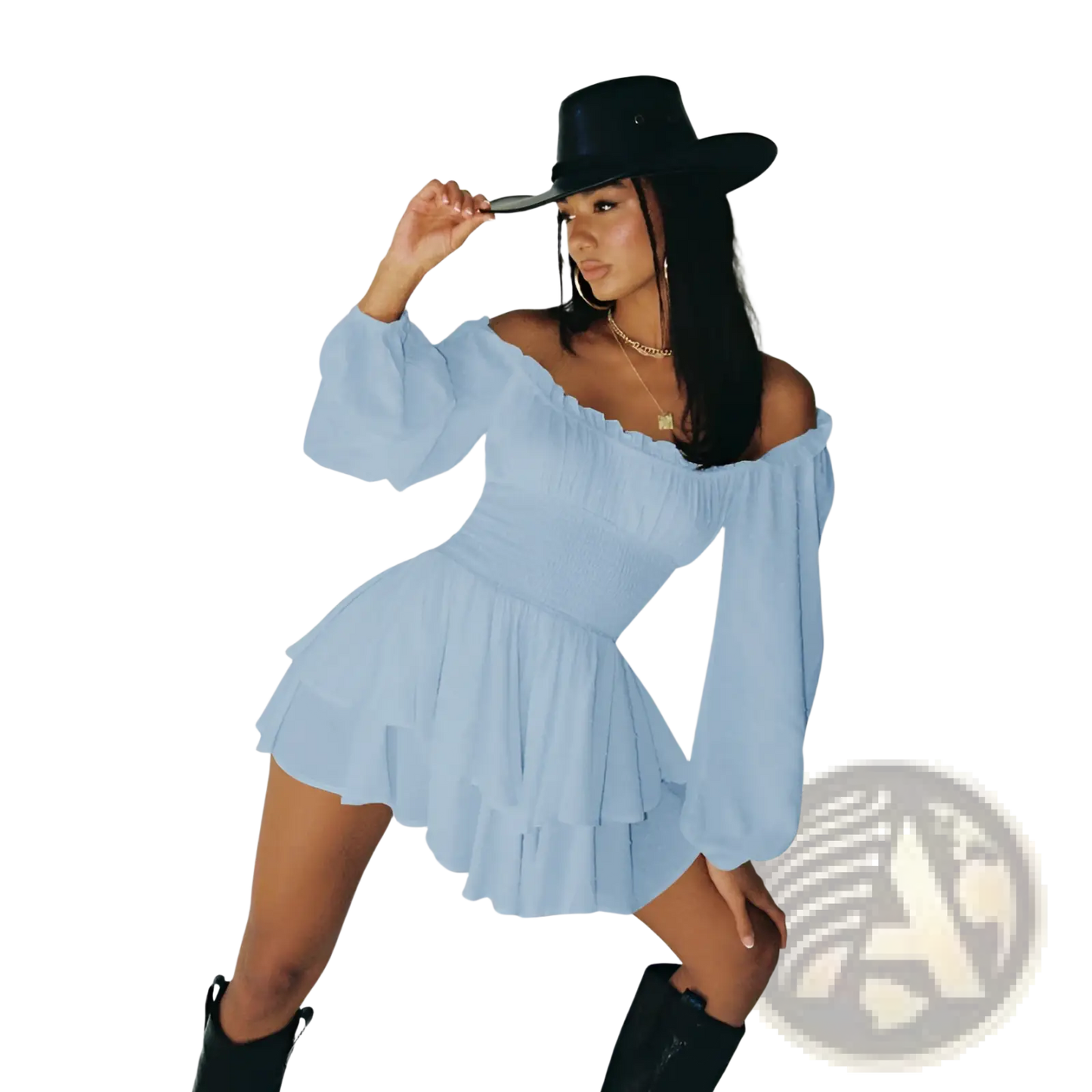 Off Shoulder Long Sleeve Ruffled Tiered Mini Dress