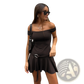 Off-the-shoulder Ruffled Mini Dress with Belted Waist